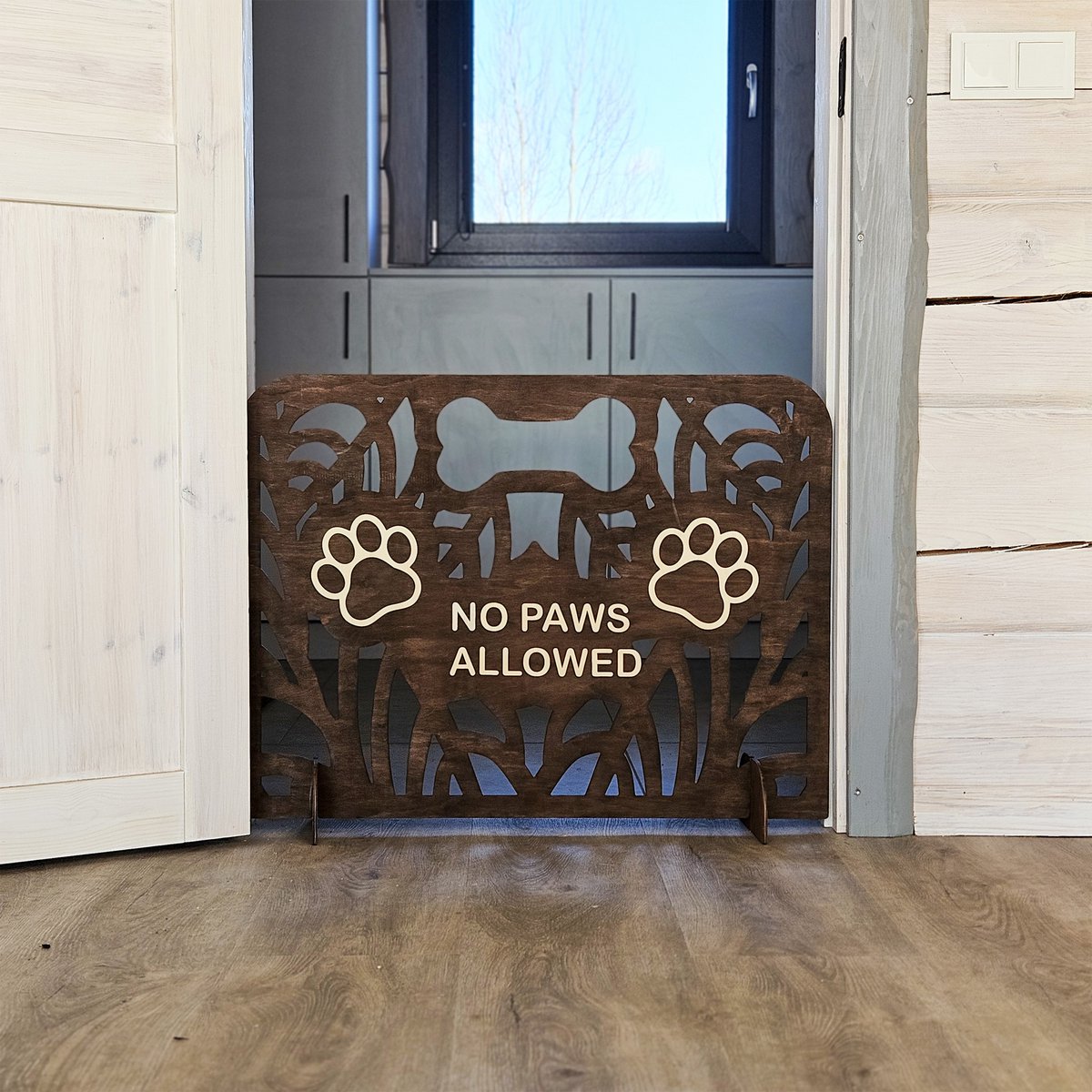 Freestanding Wooden Pet Gate, Indoor Barrier for Dogs