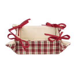 Broodmand 35x35x8 cm Rood Beige Katoen Ruit Hert Cadeau Keuken