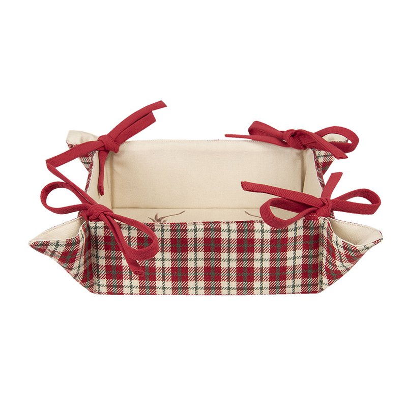 Broodmand 35x35x8 cm Rood Beige Katoen Ruit Hert Cadeau Keuken