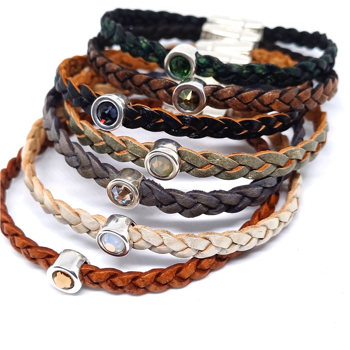 Shorty flettet læderarmbånd antik sølv