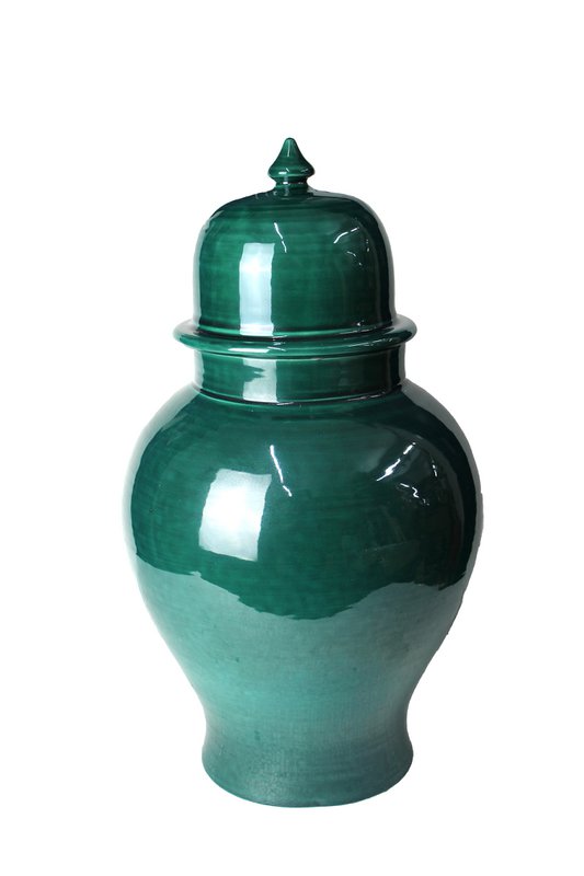 Tempel vase ceramic green 43 cm vase with lid dark green