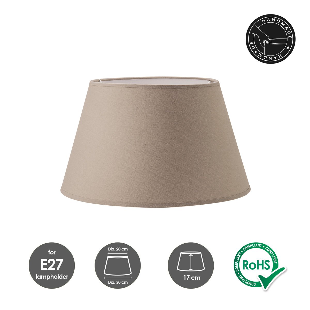 Home Sweet Home Lampenschirm aus Stoff, Taupe – 30 x 20 x 17 cm