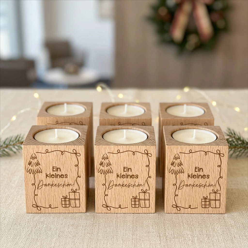 Wooden tea light holder “A little thank you” – Christmas gift for employees, customers & colleagues | including tea light