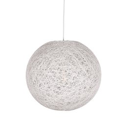  White spherical pendant lamp, woven linen material, round ball shape, modern minimalist design, 45cm diameter hanging light fixture.