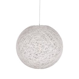 White spherical pendant lamp, woven linen material, round ball shape, modern minimalist design, 45cm diameter hanging light fixture.