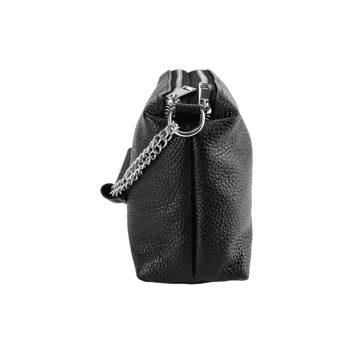 RB1025A | Damehåndtaske med dobbelt lynlås i ægte læder Fremstillet i Italien. Justerbar læder skulderrem. Poleret nikkel tilbehør - Sort farve - Mål: 26 x 14 x 9 cm