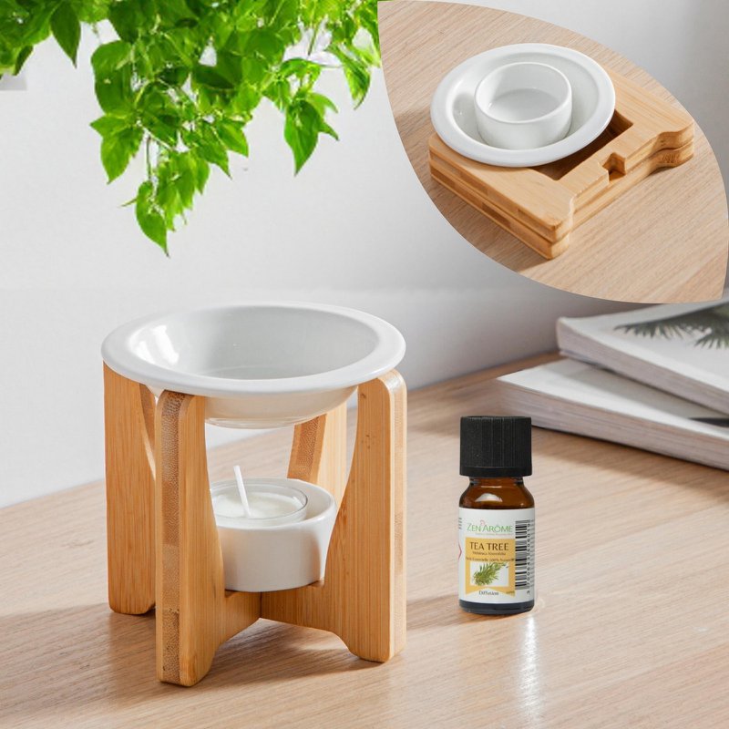 Bruciaprofumi Serie Simplicity - Arco - Ceramica Laccata e Bambù - Idea Regalo - Decorazione Semplice e Moderna