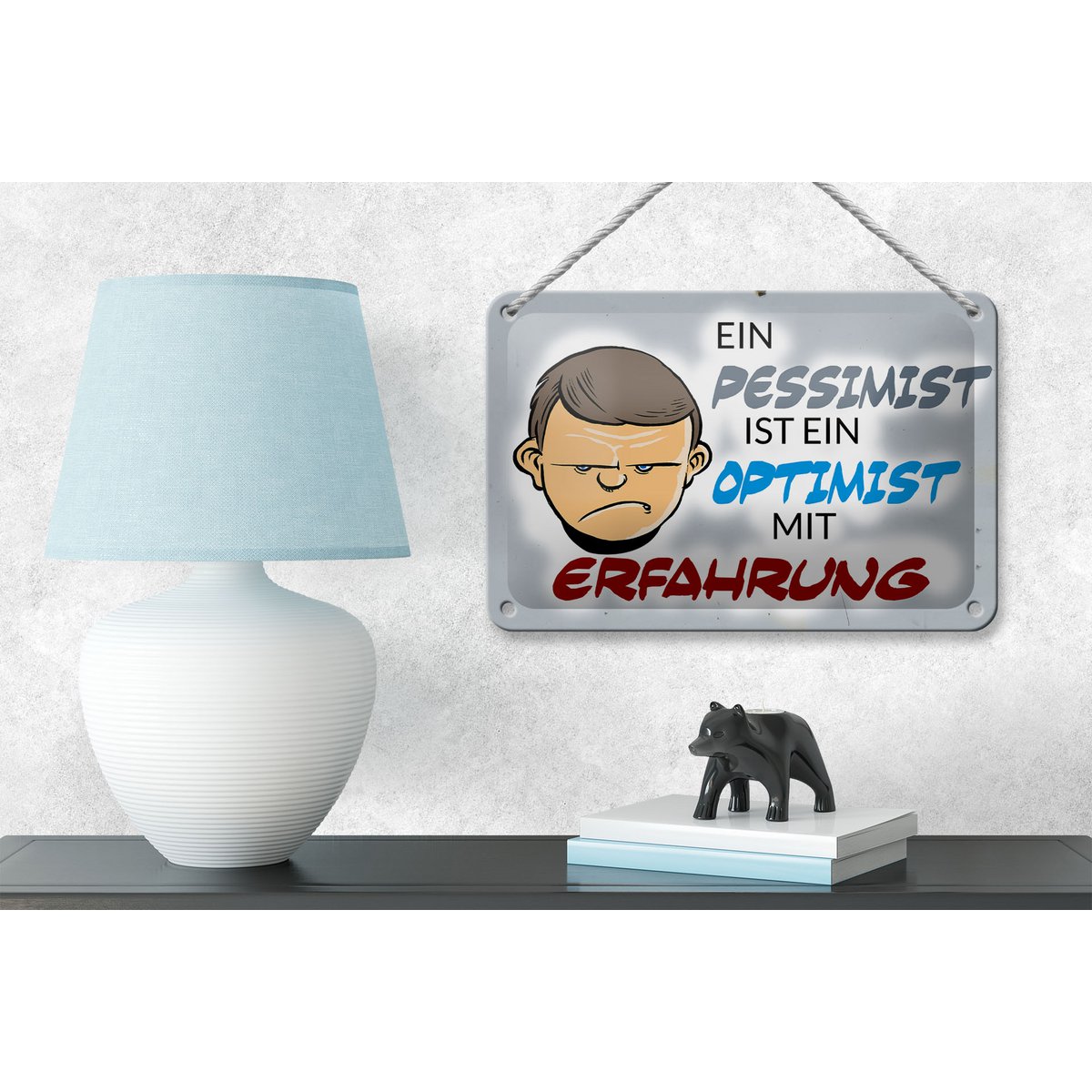 Tin sign saying 18x12cm pessimist optimist with experience decoration