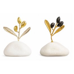Dekorative Olivenzweig-Goldskulptur, handgefertigte Baumstatue für Wohndekoration, einzigartiges Geschenk, vergoldetes Messing, minimalistisches Design