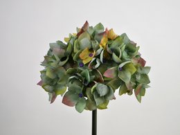 # Product Description

Artificial hydrangea pick, gray-green foliage, realistic stem arrangement, decorative floral accent.
