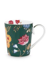 Grüner Becher mit Fantasie-Blumenalphabet - H - 350 ml
