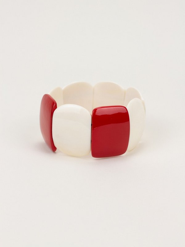 Bracelet 8 pièces en os et laque rouge