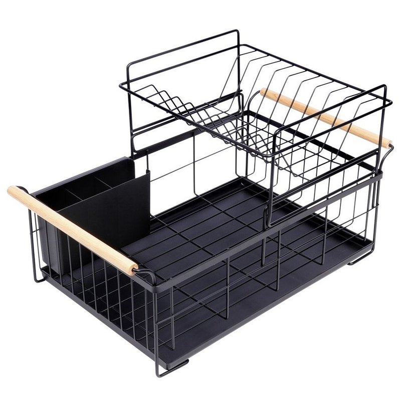 Dish drying rack black two-tier metal 48x29x28.5 cm