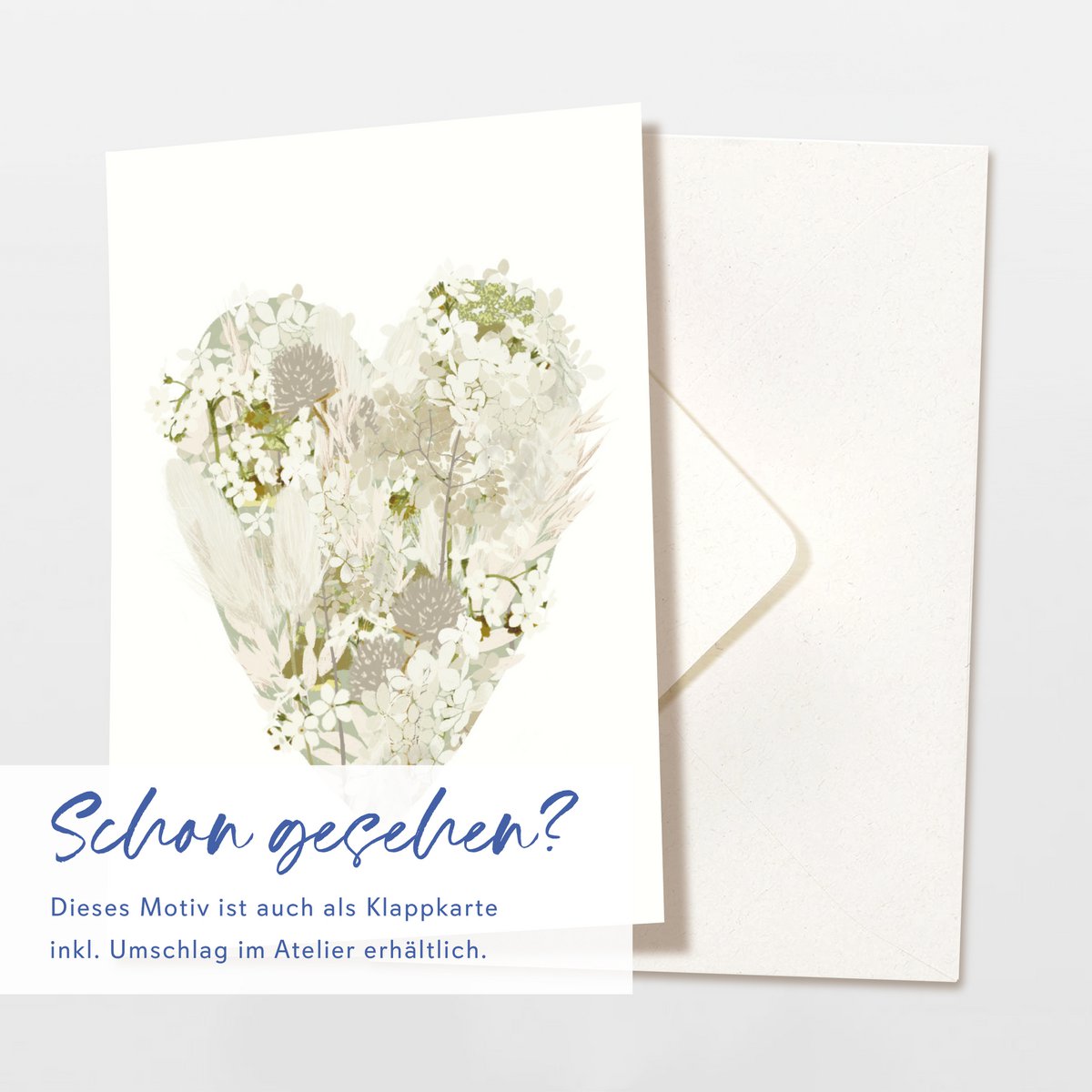 Coeur de carte postale composé de fleurs de couleur crème