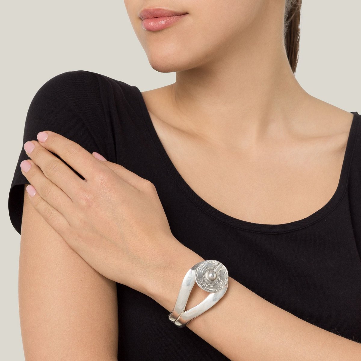 Zilveren en brede leren armband Lewi zilver zamak