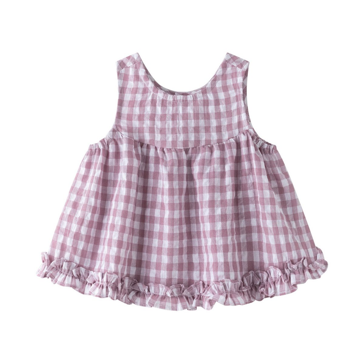 Blusa baby con stampa vichy malva e volant BGV96544