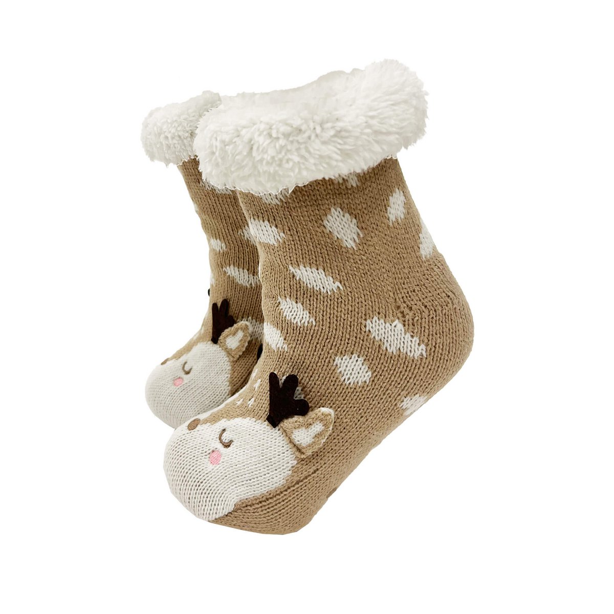 Textino BAMBI - House socks size 31/34 - non-slip - with sherpa lining - Hazelnut