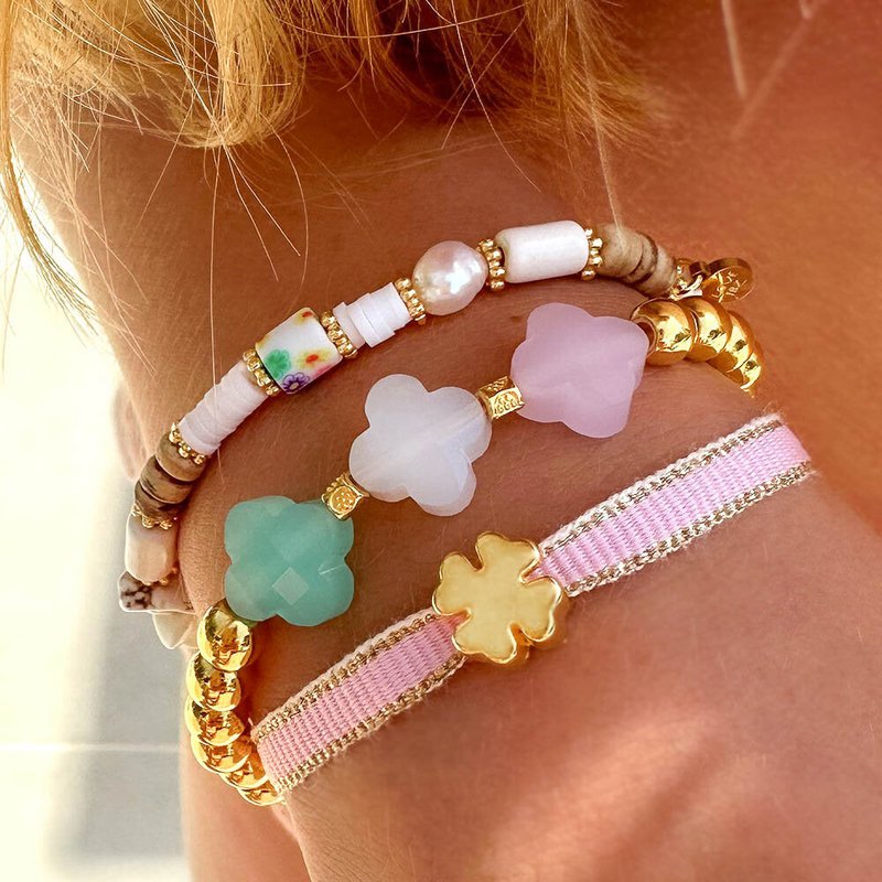 Armband golden clover pink