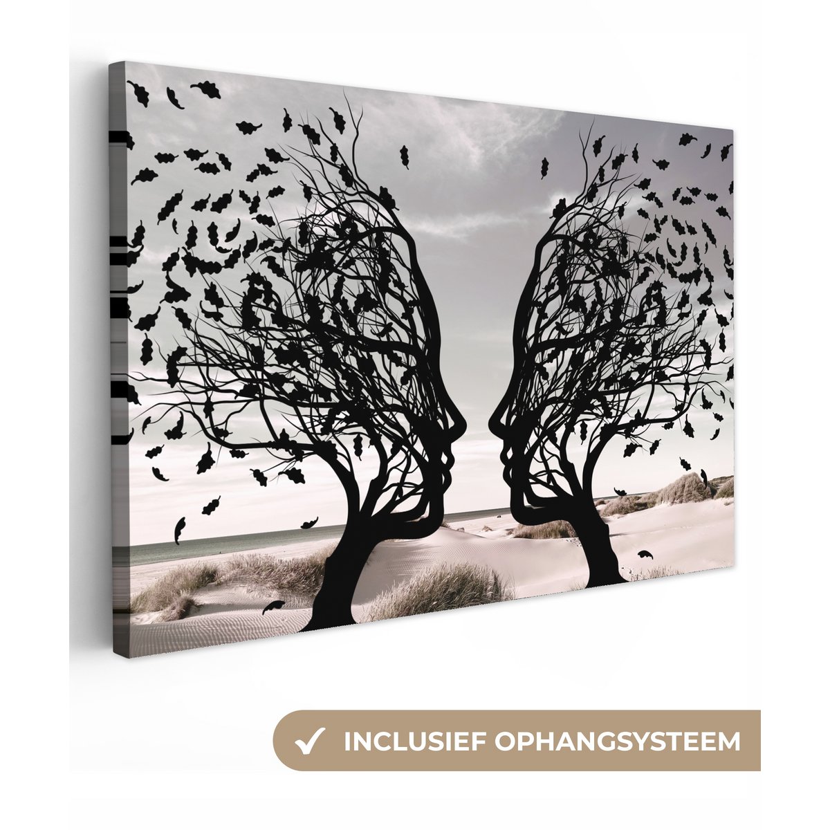 Canvas schilderij  - Wanddecoratie Bomen - Gezicht - Bladeren - Moderne kunst - Muurdecoratie woonkamer - Kamer decoratie modern - Abstracte schilderijen
