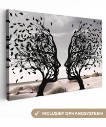 Canvas schilderij  - Wanddecoratie Bomen - Gezicht - Bladeren - Moderne kunst - Muurdecoratie woonkamer - Kamer decoratie modern - Abstracte schilderijen