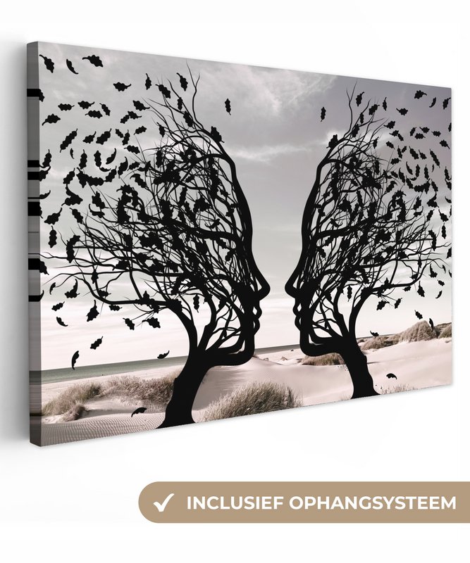 Canvas schilderij  - Wanddecoratie Bomen - Gezicht - Bladeren - Moderne kunst - Muurdecoratie woonkamer - Kamer decoratie modern - Abstracte schilderijen