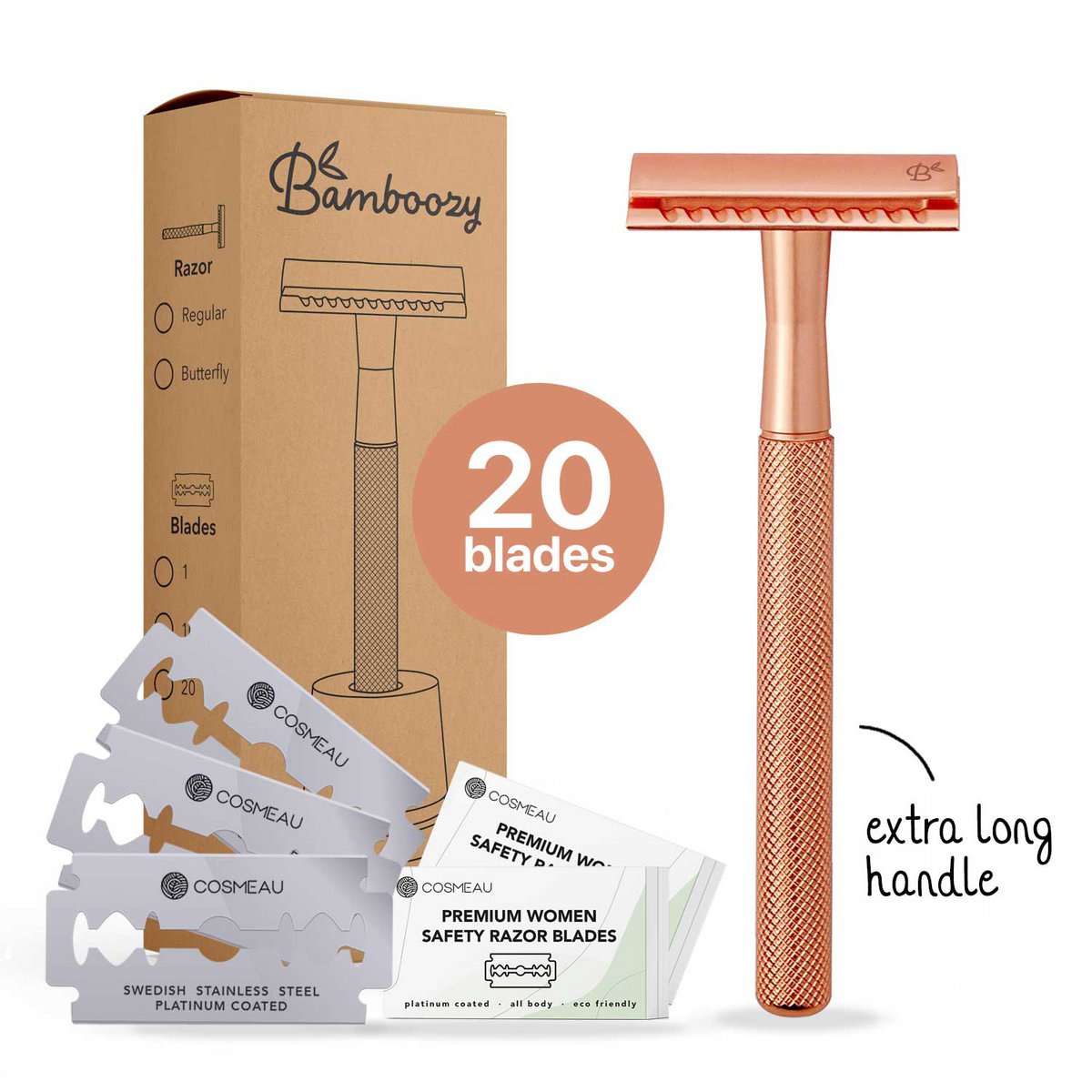 Safety Razor Rose Gold + 20x Blades for Women Stainless Steel