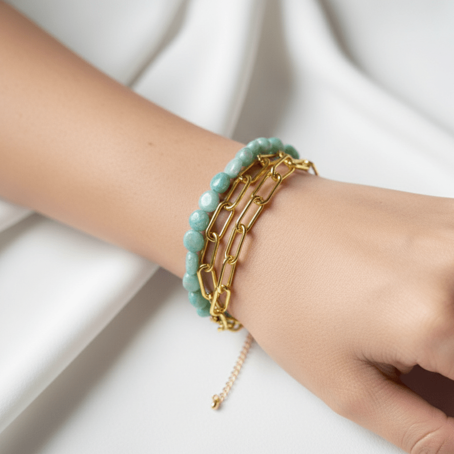 Amazoniet koperen armband in 18k goud met amazoniet