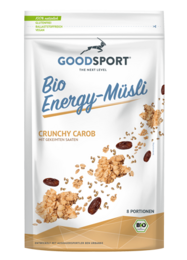 Crunchy organic muesli with sprouted seeds, carob, and no added sugar. Vegan, gluten-free, and high in fiber.