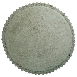 Round washable cotton rug with crochet finish PERLA OLIVE