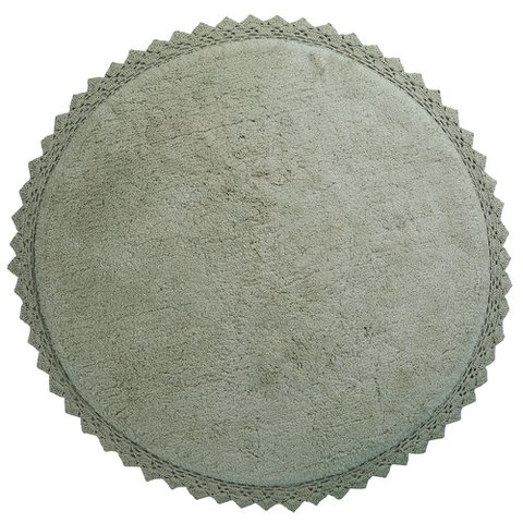 Rond wasbaar katoenen vloerkleed met gehaakte afwerking PERLA OLIVE