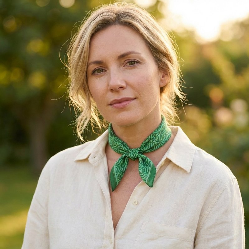 Green Square Silk Scarf Fihri