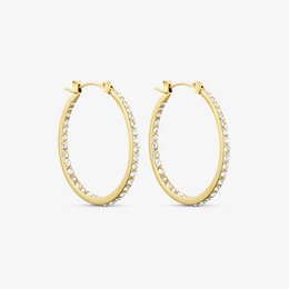 Tara Hoops earrings, 32mm in size, crafted from 18 carat gilded gold. Elegant hoop earrings with a classic design.