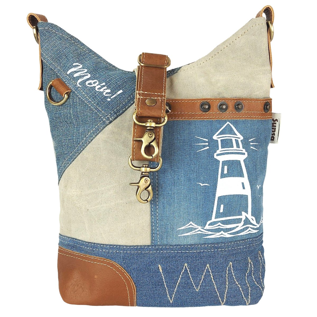 Sunsa hobo bag. Pouch bag made of upcycled jeans and canvas. Women's/girls' shoulder bag with adjustable handle. Lightweight large fabric bag with zipper.