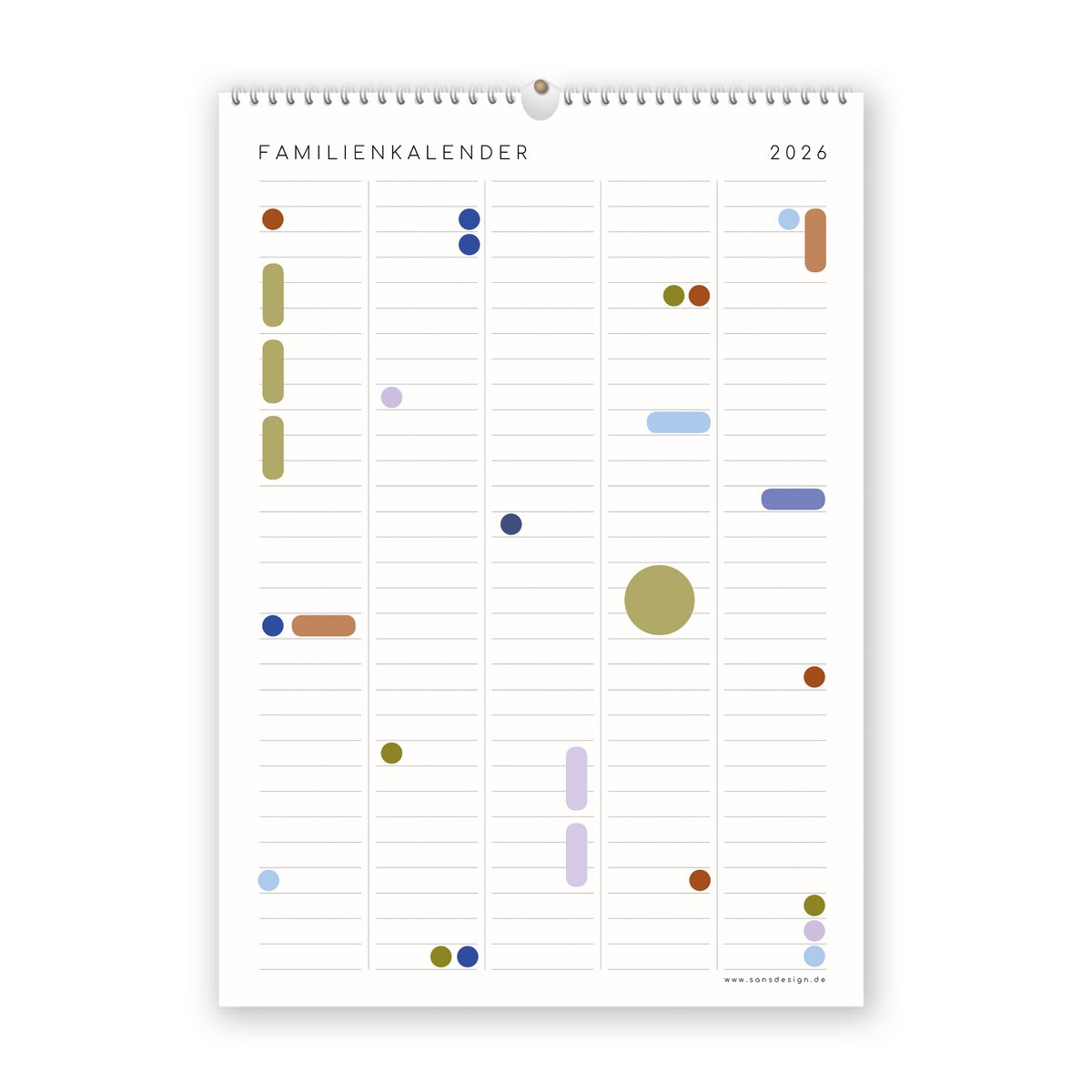 Familiekalender med selvklæbende prikker - 2027