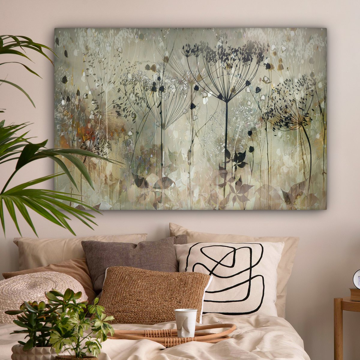 Pintura de lona - Decoración de pared - Flores - Gris - Naturaleza - Arte