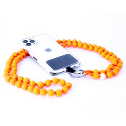 Mobiltelefonkæde universal, træperler, håndlavet - The Orange