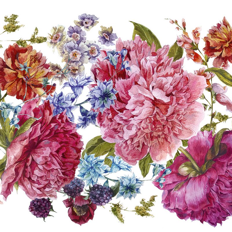 Selvklæbende kant "Floral Vintage" pink/pink/grøn på hvid
