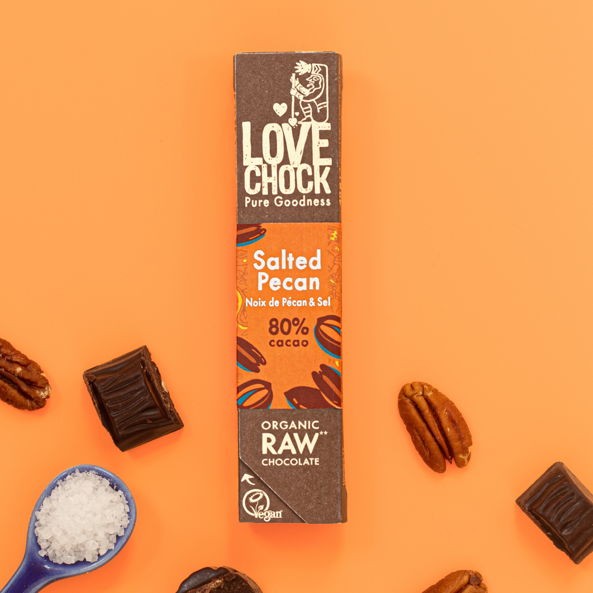 80% chocolate with pecan & sea salt - Organic, raw, plant-based and sustainable