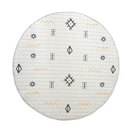 A round, white and gray patterned playmat with a diameter of 150 cm and a thickness of 1.5 cm. The playmat features a geometric pattern with diamond and star shapes.