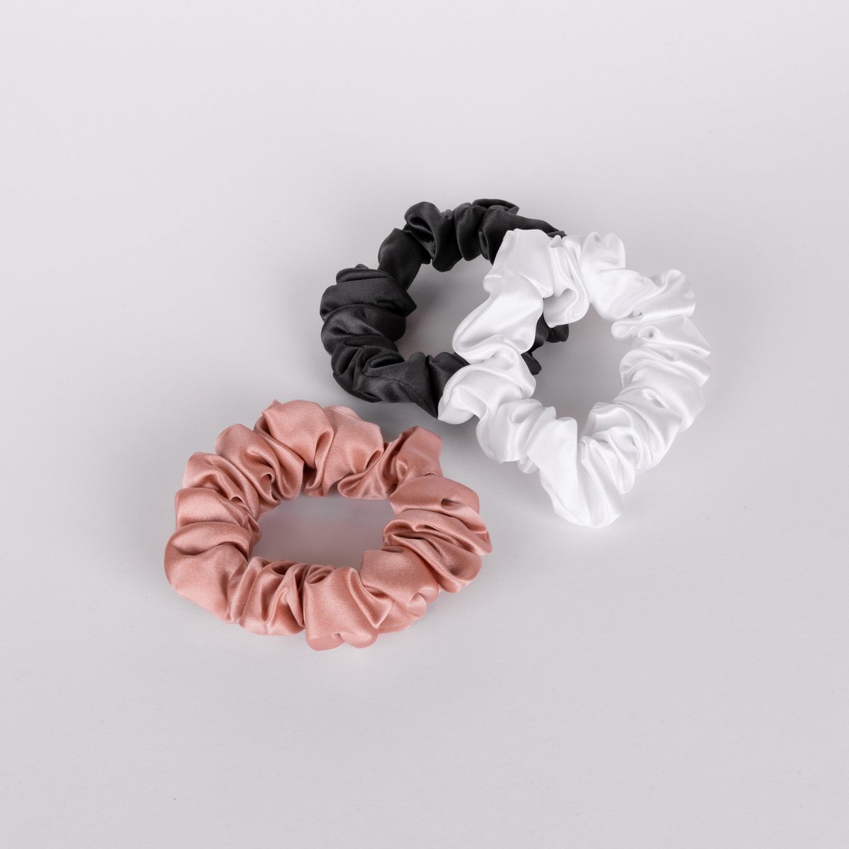 SCRUNCHIES - WHITE, CHARCOAL & ROSEGOLD