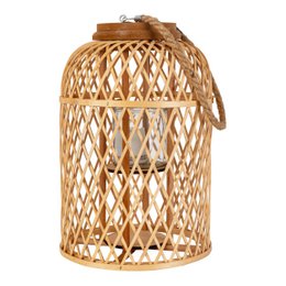 Decorative light "basket" natural - h: 38cm incl. solar LED candle. Woven wicker basket-style lantern with solar-powered LED candle inside. Warm, natural lighting for outdoor or indoor use.