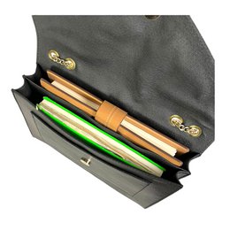 Leather Shoulder Bag with Chain Handles and Button Flap 56848