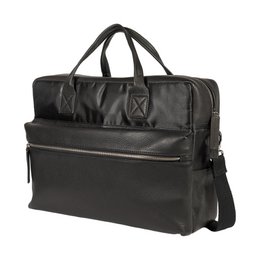 K0043AB | Briefcase in Waterproof Nylon/Genuine full grain leather with light grain - Black color - Internal clutch bag - Shiny silver accessories - Dimensions 39 x 30 x 12 cm - Packaging: TNT bag