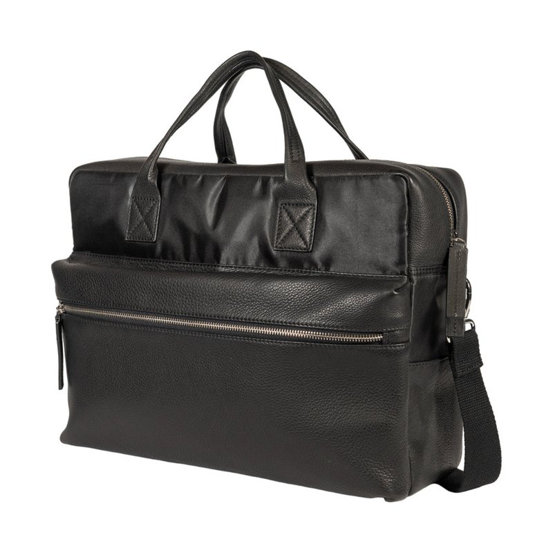 K0043AB | Briefcase in Waterproof Nylon/Genuine full grain leather with light grain - Black color - Internal clutch bag - Shiny silver accessories - Dimensions 39 x 30 x 12 cm - Packaging: TNT bag