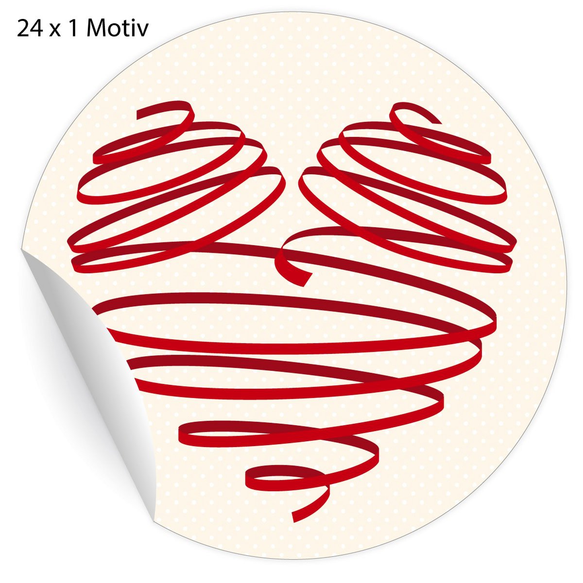 24 romantic heart stickers, MATTE paper stickers (ø 45mm; 1 motif)