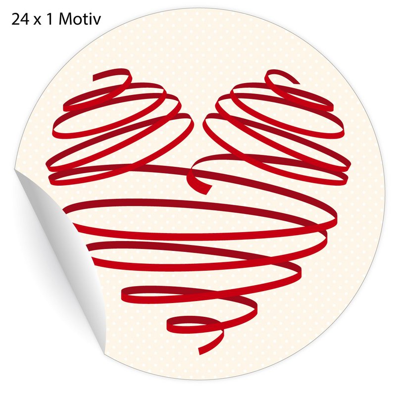 24 romantic heart stickers, MATTE paper stickers (ø 45mm; 1 motif)
