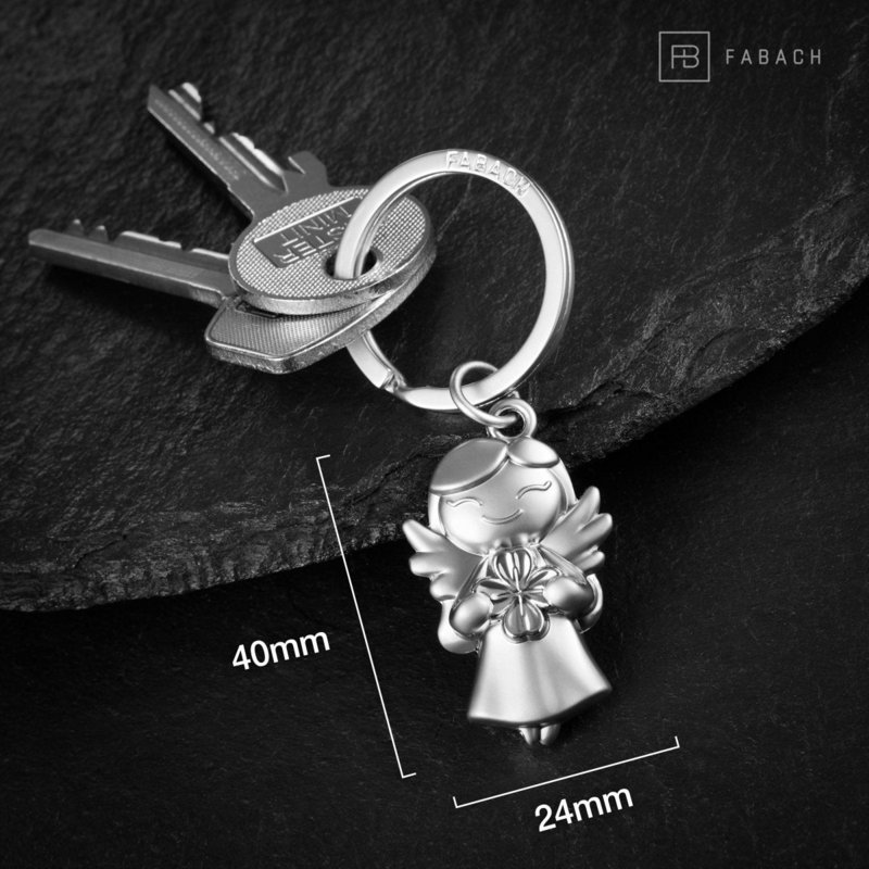 "Star" skytsengel nøglering - lykkeengel med kløverblad - engle lykkeamulet