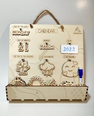 Hölzernen Perpetual Kalender, Zeit- und Wetter -Tracker, Montessori Geschenk für Kinder