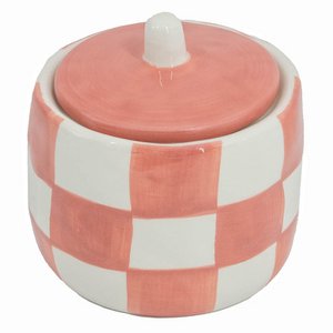 Pottery jar with lid Check peach
