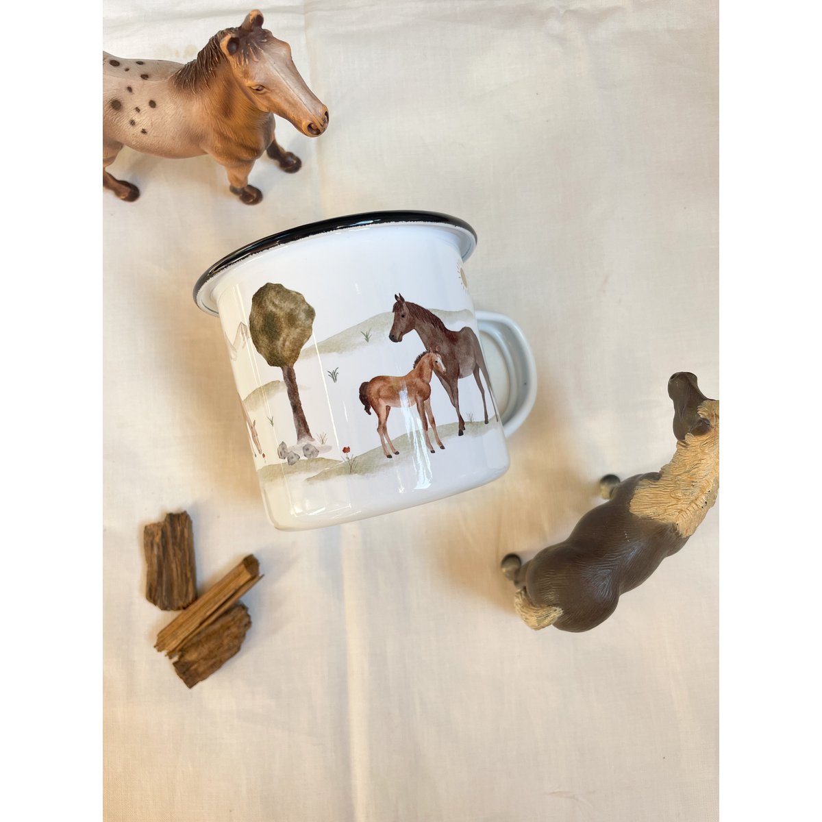 Emaille Tasse Pferde | Becher | Kinderbecher | Pferd | Pony | Reiten | Reiterin | Aquarell | Wasserfarbe || HERZ & PAPIER